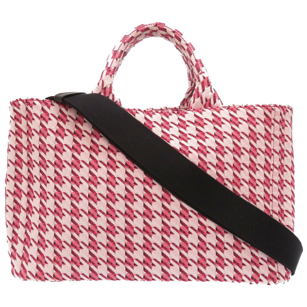 Prada Canapa Houndstooth Handbag Pink